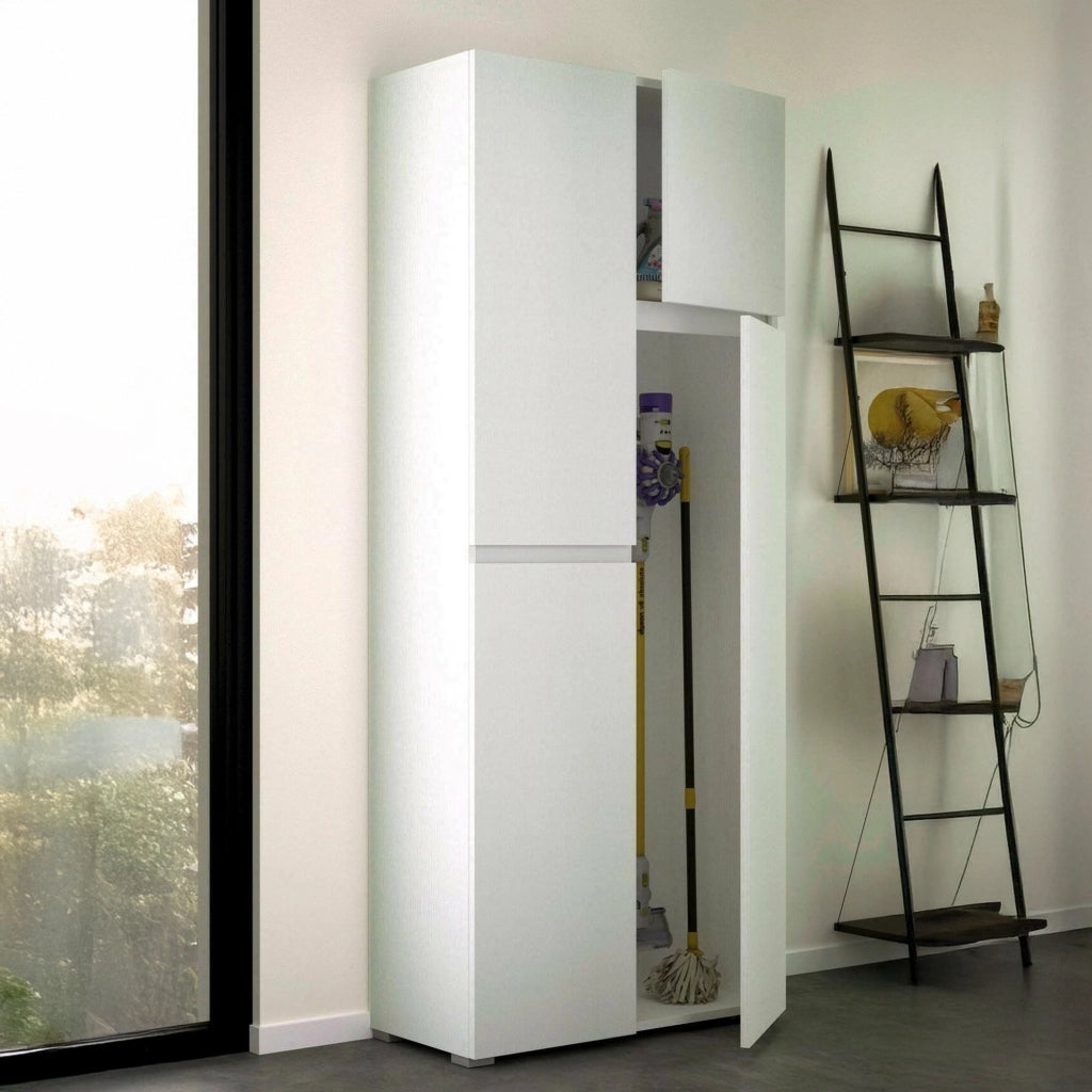 Attiniaro, Armadio Multiuso Grande 6 Ripiani Made in Italy, 80x195h cm Bianco