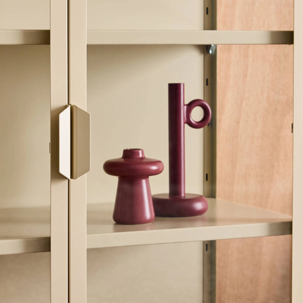 Vetrina in acciaio e vetro temperato con 2 ante, 102cm, beige