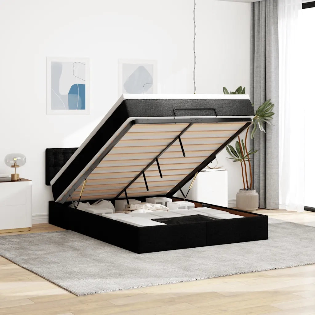 Pouf Letto con Materasso Nero 140x200 cm in Tessuto 3311631