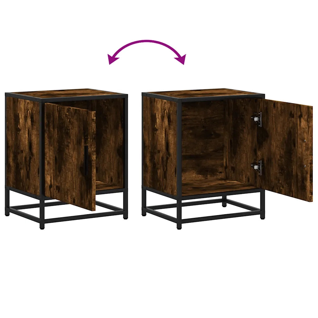 Comodini Rovere Fumo 2 pz 40x31x50 cm Legno Multistrato Metallo 848714