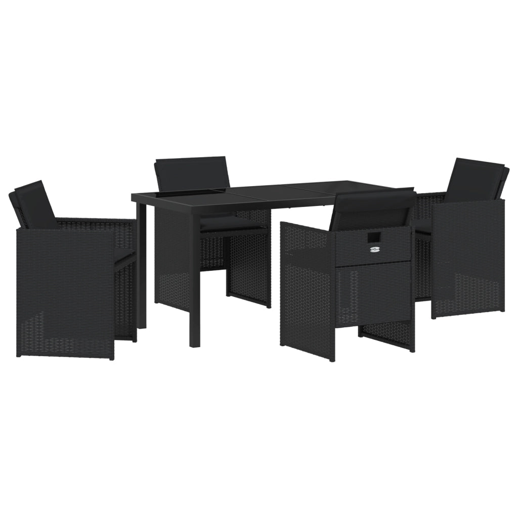 Set da Pranzo da Giardino da 5 Pezzi con Cuscini Rattan Polimerico Nero