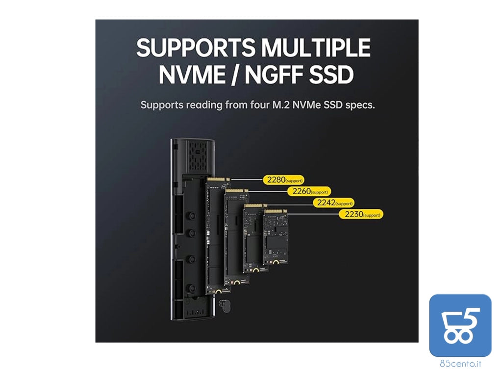 Case Esterno per SSD M.2 NVMe Usb 3.1 Type C con Cavo USB-C in Metallo Driver Free Plug & Play Alta Velocità NGFF