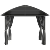 Gazebo da Giardino con Struttura in Alluminio, Tetto in Policarbonato, Impermeabile UV 60+, Pareti laterali 3 x 3 m, Grigio Scuro