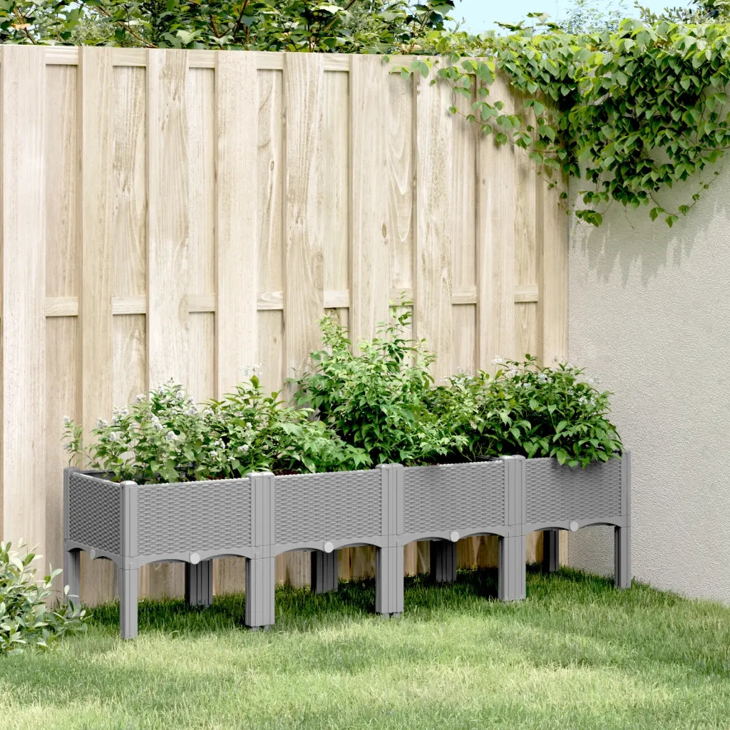 Fioriera | Cassetta per fiori | Vaso da Giardino con Gambe Grigio Chiaro 160x40x42 cm in PP