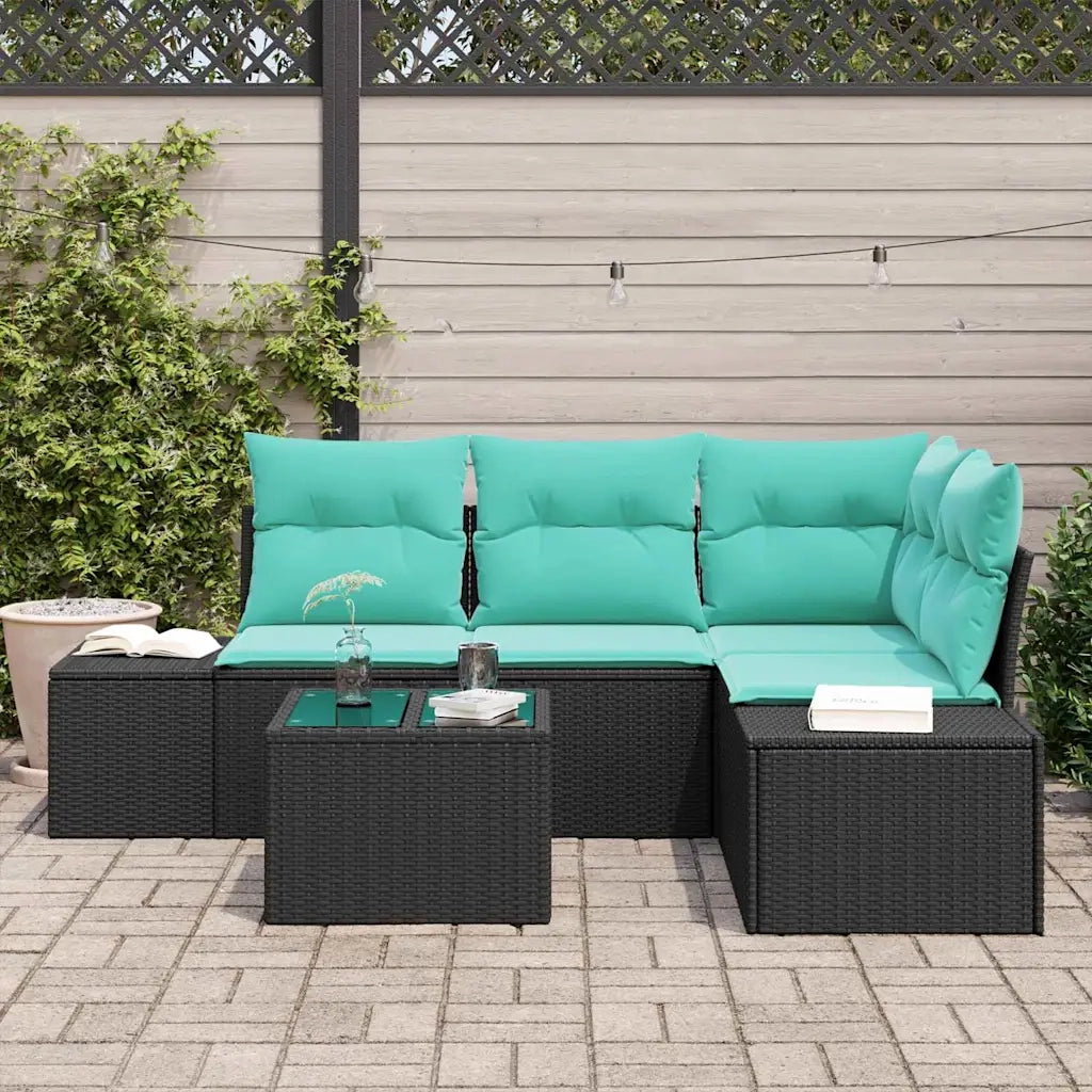 Set Divano da Giardino 5 pz Nero polyrattan 3347056