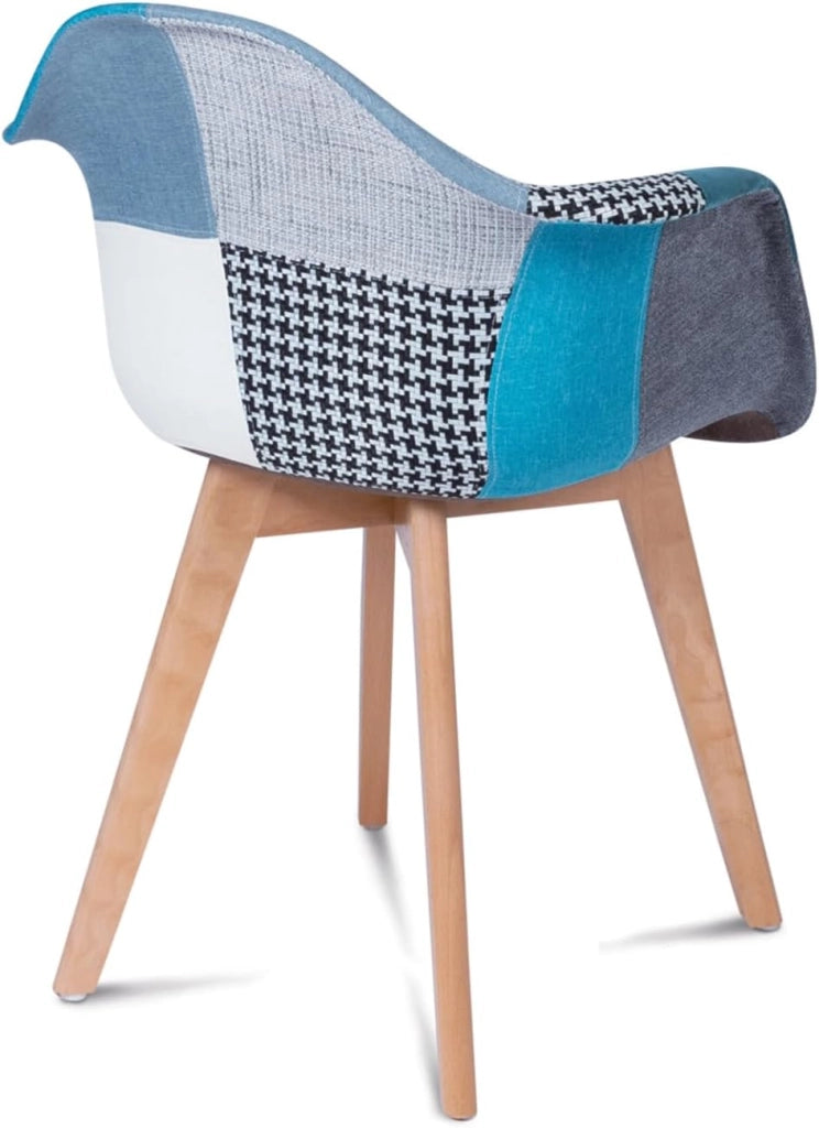 Set di 2 sedie da pranzo scandinave, poltrone da tavolo SARA patchwork blu