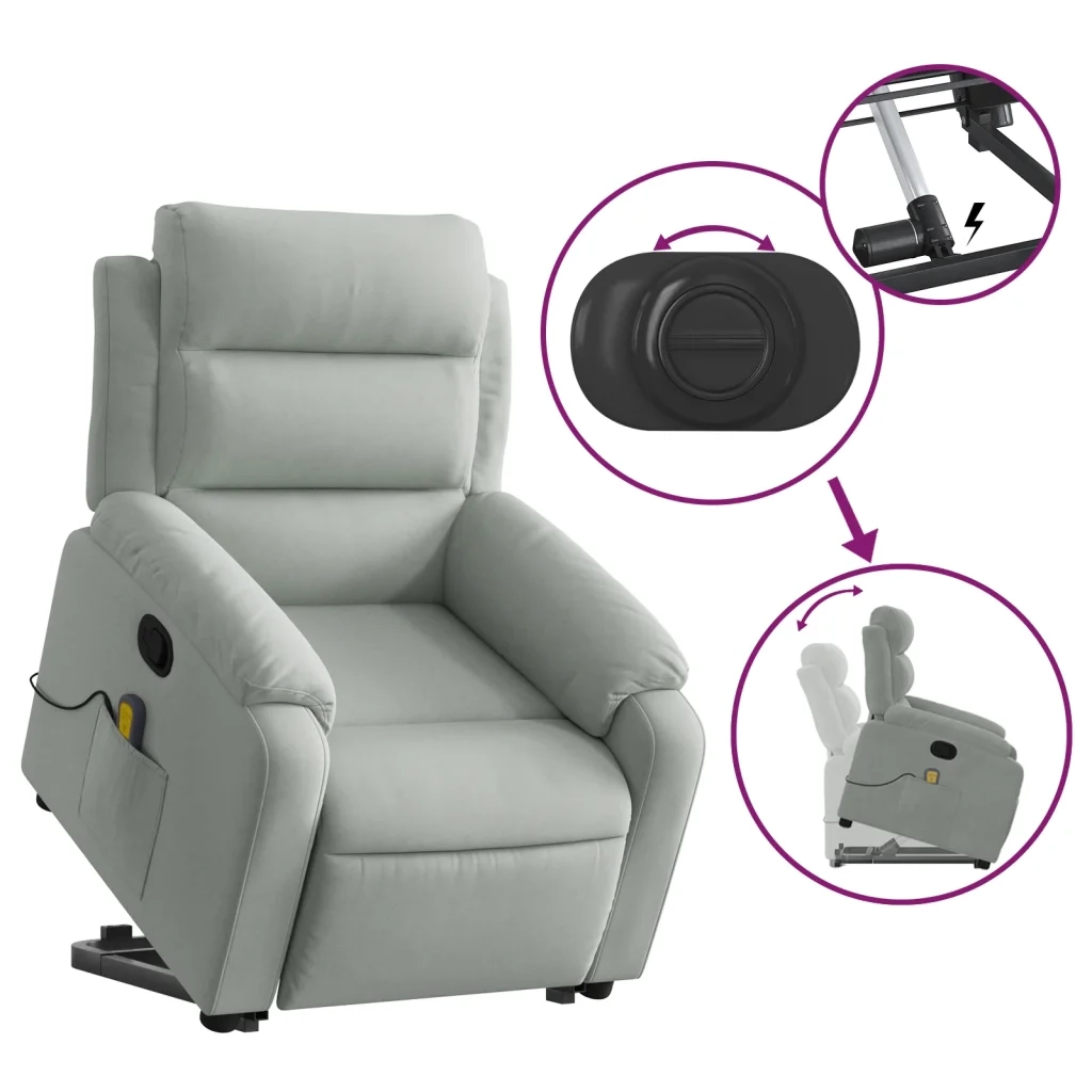 Poltrona | Sedia Relax Alzapersona Reclinabile Grigio Chiaro in Velluto