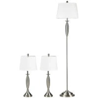 Set con Lampada da Terra e Lampada da Tavolo in Acciaio e Tessuto, Bianco e Argento