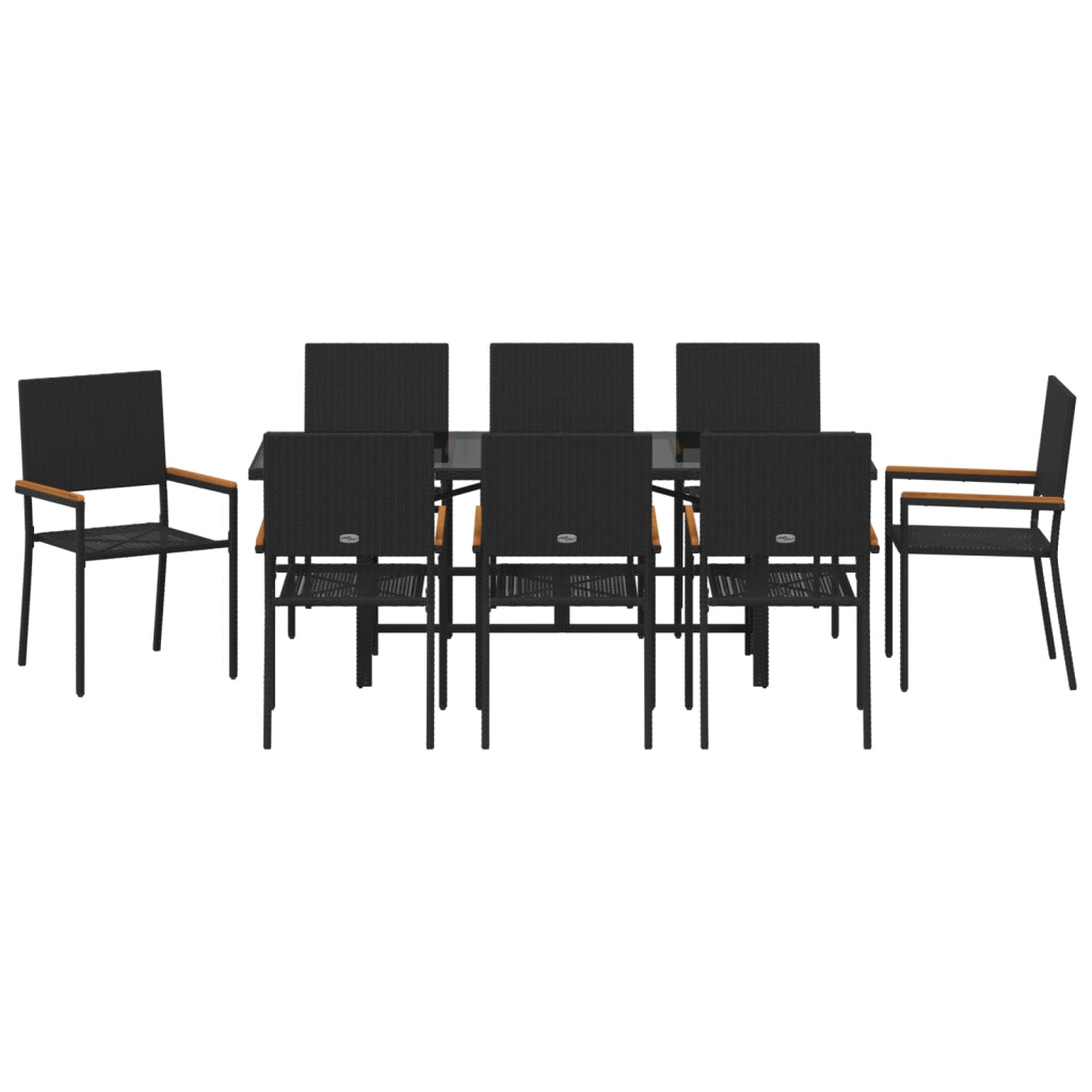 Set da pranzo da giardino  da 9 pezzi in polyrattan nero