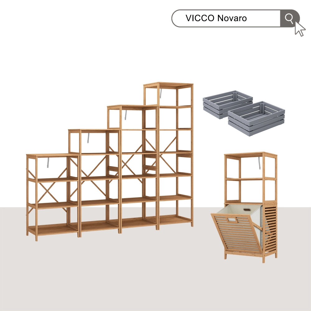 Vicco Mobiletto da bagno Bambù 48.3 x 114 cm con cesto portabiancheria
