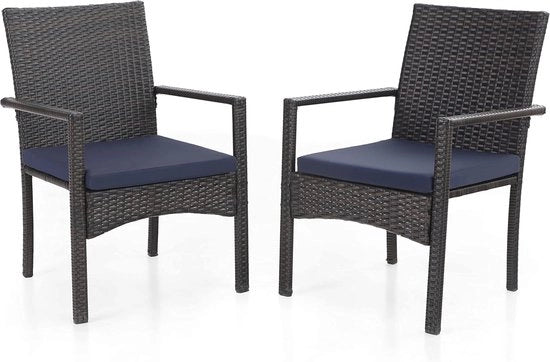 Set di 2 Sedie a Rotolo per Giardino - 62 x 62 x 89 cm - Sedie con Cuscino in Nero e Blu Marino