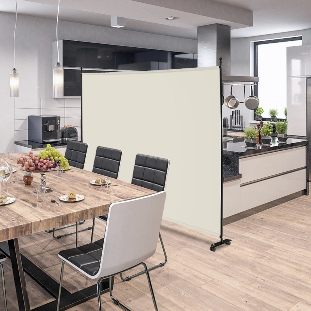 Pannello divisorio singolo con ruote bloccabili-Paravento da interno portatile da soggiorno 184x184cm Beige