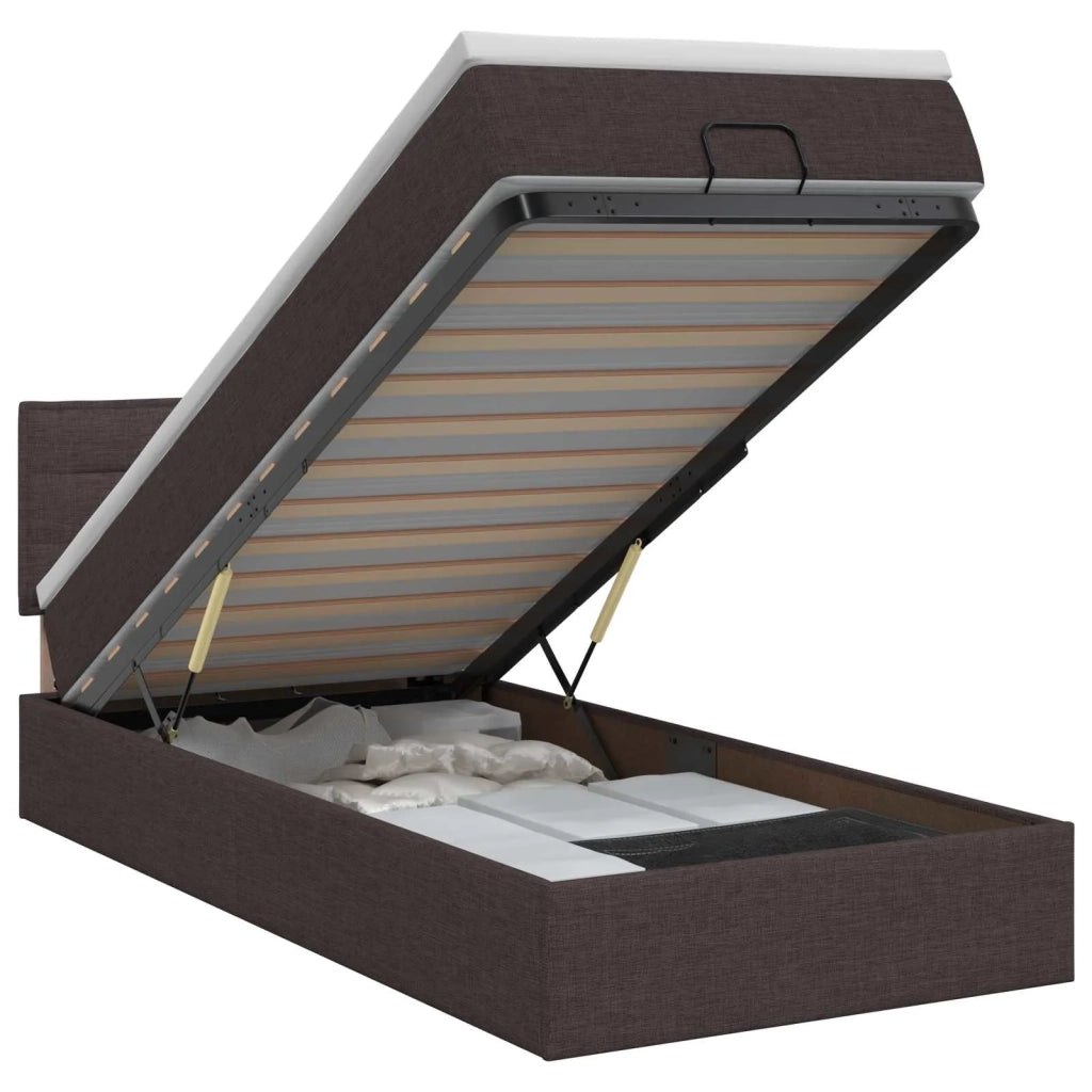 Letto ottomano con materasso Marrone Scuro 90 x 200 cm Tessuto 3456215