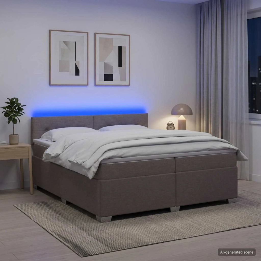 Letto con Box Spring, Materasso e LED Tortora 200 x 200 cm 3452026