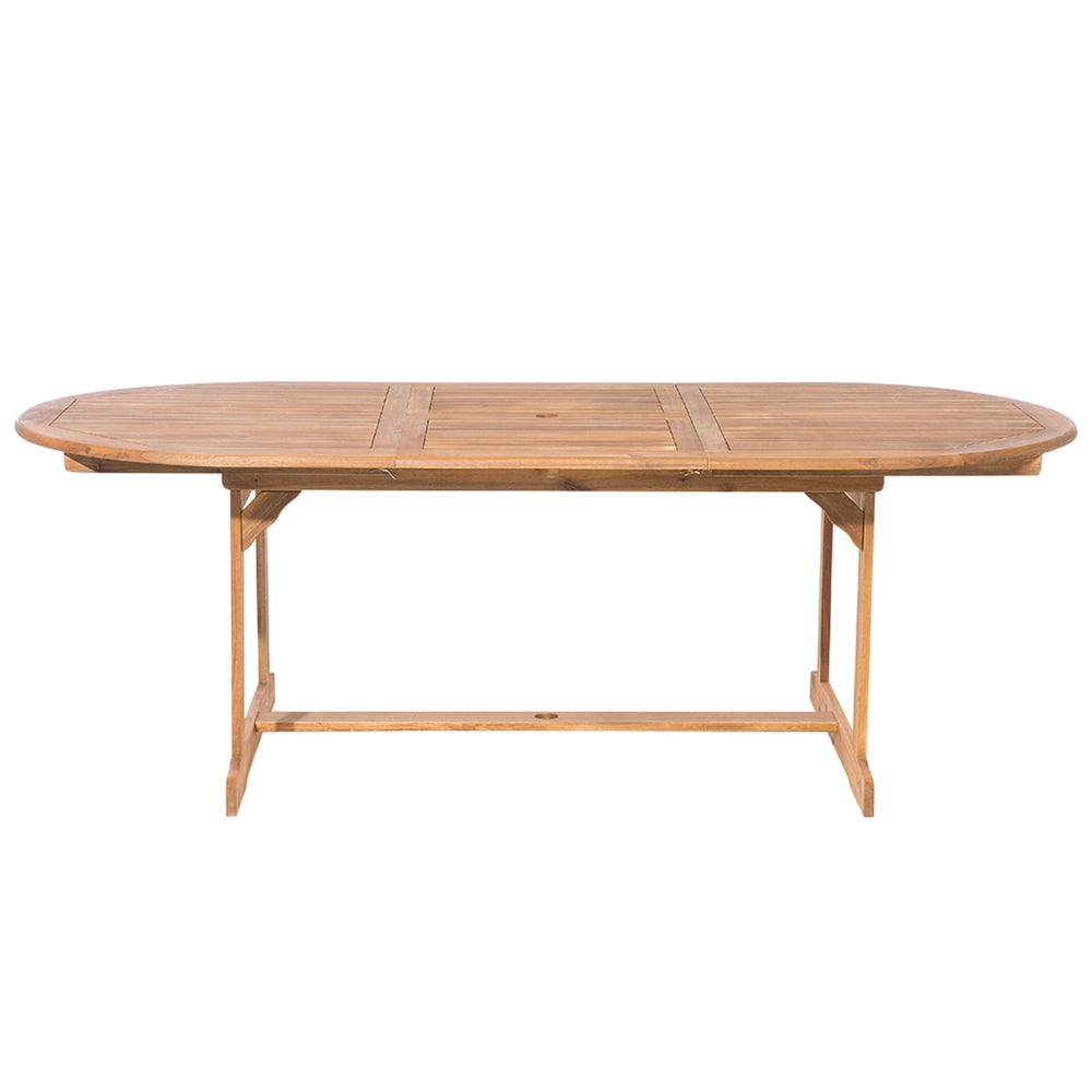 Set da pranzo per esterni in legno di acacia chiaro tavolo da 6 posti con ombrellone sedie pieghevoli design rustico