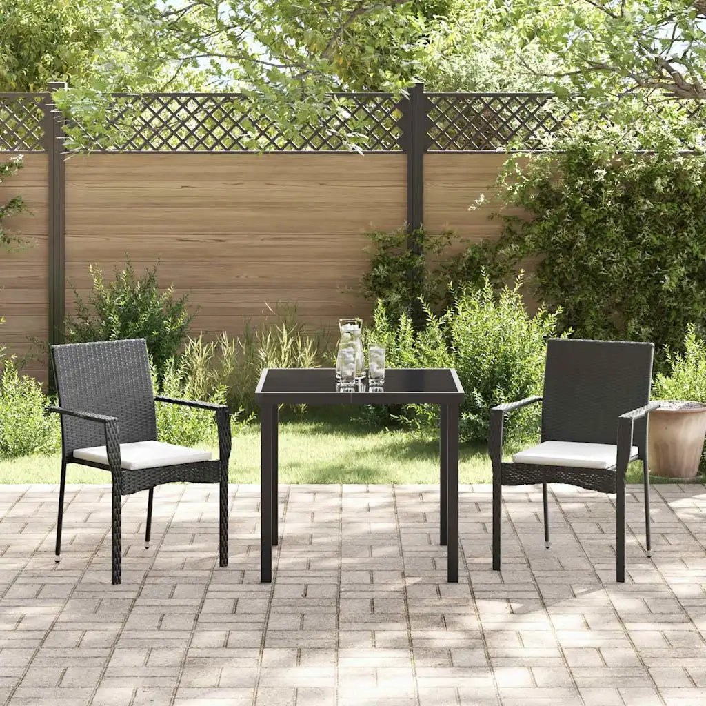 Set da Pranzo per Giardino con cuscino 3 pcs Nero polyrattan 3380078