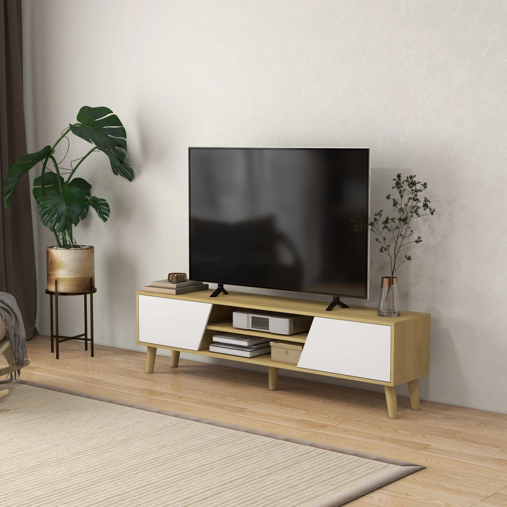 Mobile TV con 2 ante 2 ripiani e 5 gambe per televisori fino a 65' ¨C zephmum ¨C 150x30x42 cm rovere