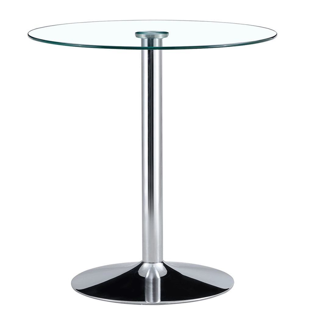 Tavolo bar rotondo in vetro trasparente e metallo argento 89 cm