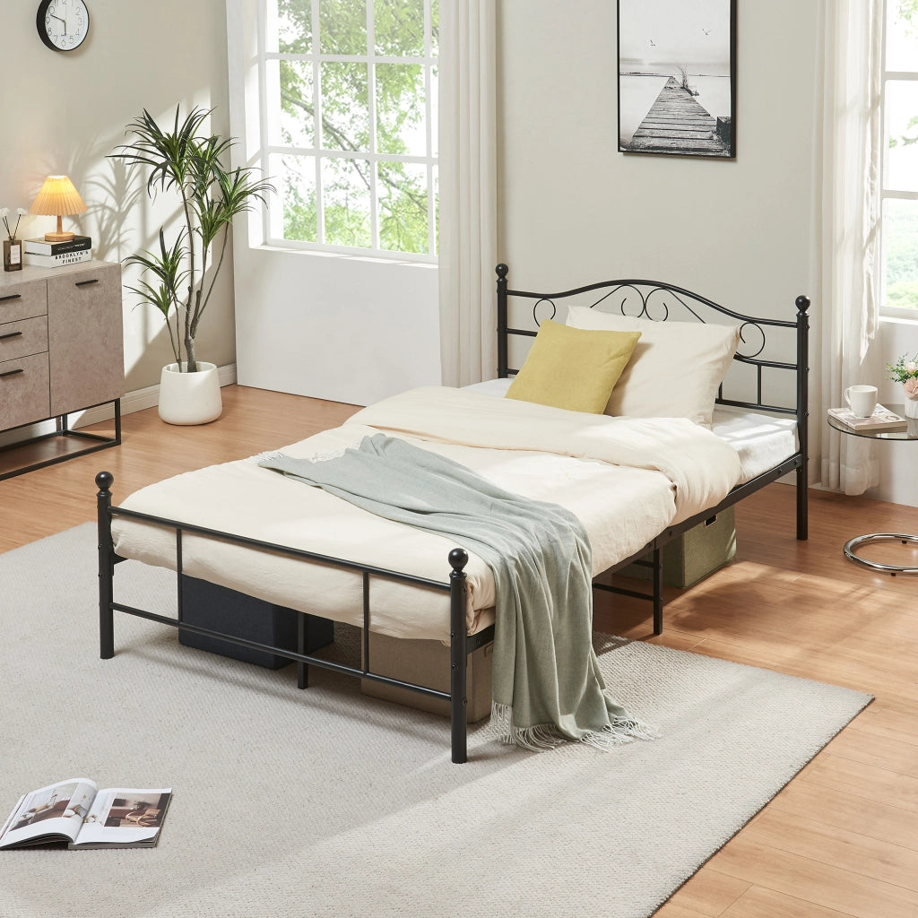 Letto Piazza e Mezza Florenz in Acciaio con Testiera Alta Decorativa 120 x 200 cm Nero [en.casa]
