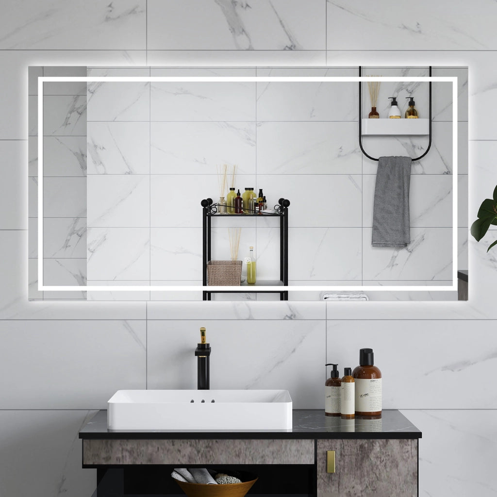 AICA Specchio da bagno  80 x 120 cm, dimmerabile, interruttore touch, Funzione Memoria, antiappannamento