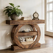Tavolo consolle rustico a 3 ripiani 105 x 30 x 85 cm marrone
