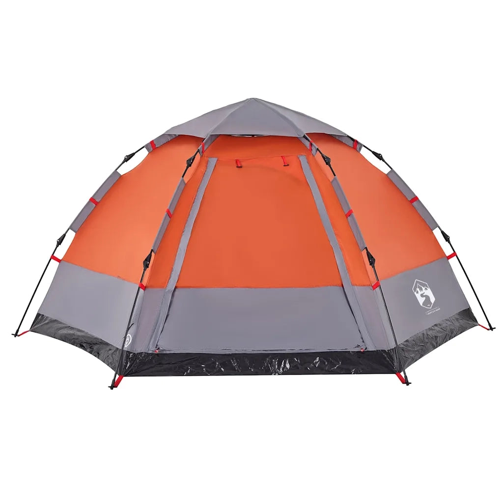 Tenda campeggio | Tenda da campo Cabina 4 Pers. Grigio Arancione Rilascio Rapido