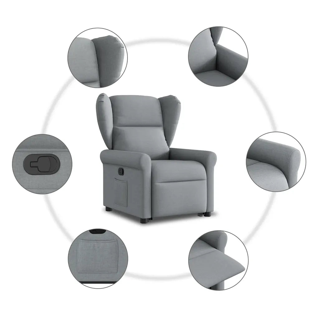 Poltrona | Sedia Relax Alzapersona Reclinabile Grigio Chiaro in Tessuto
