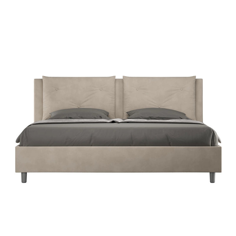 Letto imbottito Matrimoniale 180x210 cm Appia - Contenitore,Microfibra,Sabbia