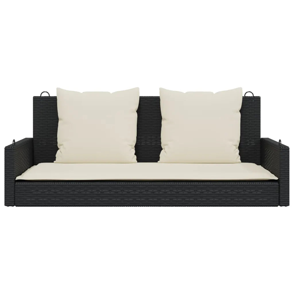 Panca a Dondolo con Cuscini Nera 119x56x48 cm in Polyrattan 365629