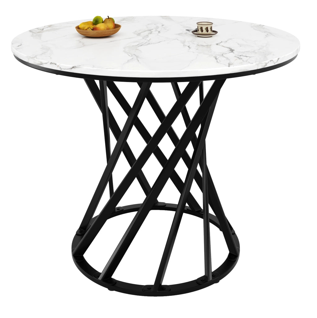 Tavolo da pranzo rotondo 80x80x76 cm in MDF e metallo; nero e bianco