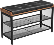 Panca portascarpe panca imbottita con ripiani in rete scarpiera corridoio/ingresso salvaspazio stile industriale metallo sintetico 80 cm nero/marrone rustico 12_0000209
