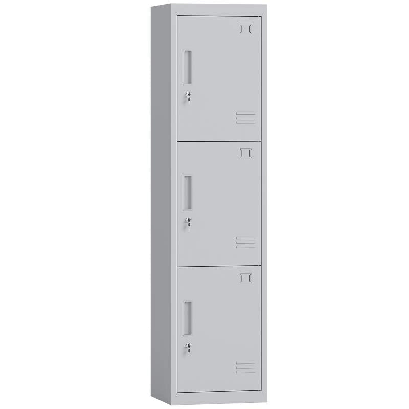 ARMADIO PER UFFICIO IN ACCIAIO A 3 PORTE INDIPENDENTI CON SERRATURA E 2 CHIAVI, 45X38X180 CM, GRIGIO CHIARO