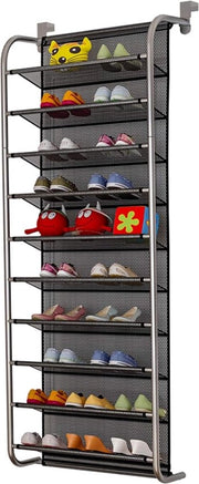 Organizzatore per scarpe da appendere sopra la porta, contenitore per scarpe appeso, gru per scarpe, robuste ganasce metalliche per cucina (argento grigio, 56 x 21 x 151 cm)