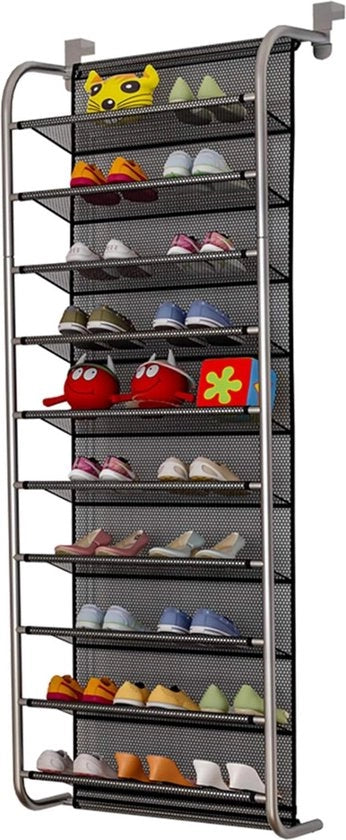 Organizzatore per scarpe da appendere sopra la porta, contenitore per scarpe appeso, gru per scarpe, robuste ganasce metalliche per cucina (argento grigio, 56 x 21 x 151 cm)