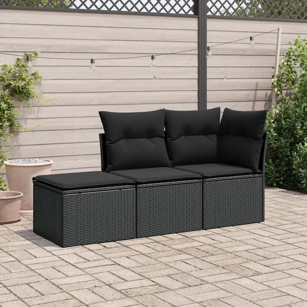 Set Divani da Giardino 3 pz | Set Salotto da Giardino con Cuscini in Polyrattan Nero