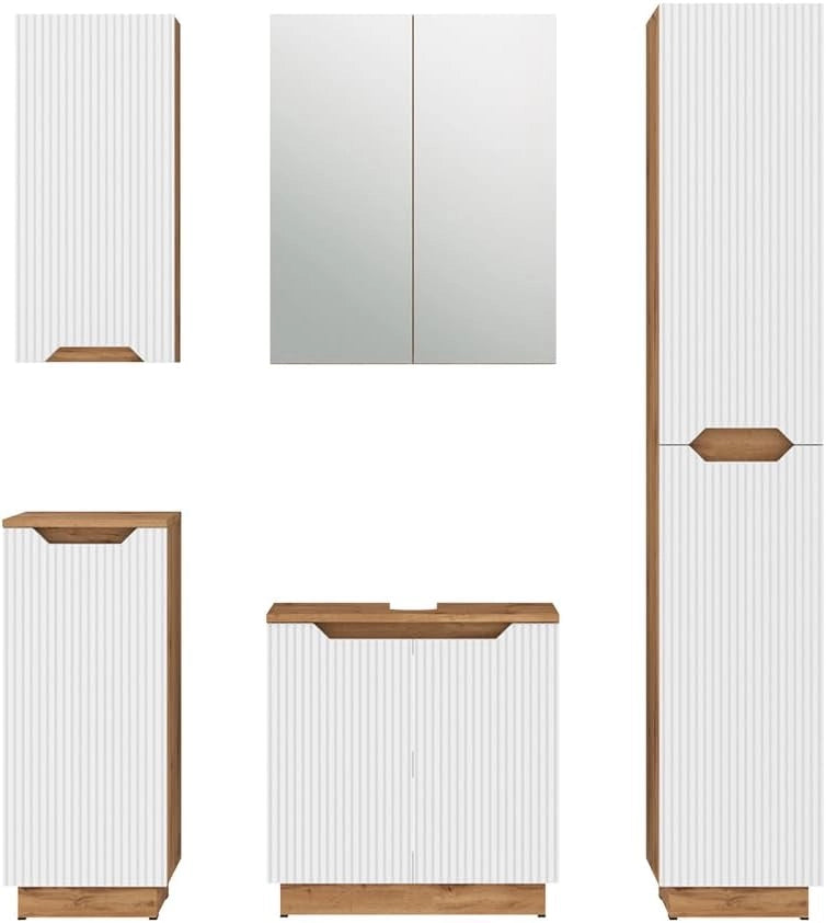 Set di mobili da bagno Lotta, Cachemire, 59.8 cm, composto da mobile sottolavabo, specchiera, colonna, base media e pensile