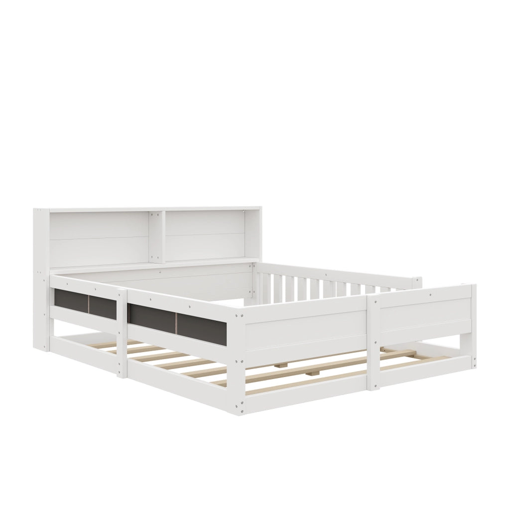 Letto per bambini 140x200 cm con sponde; LED e testiera con contenitore; bianco
