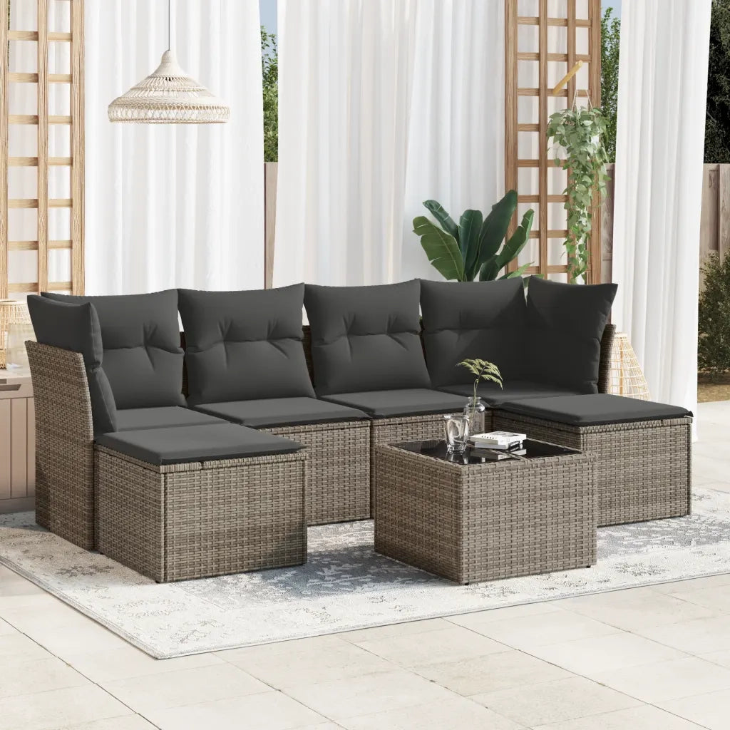 Set Divani da Giardino 7 pz con Cuscini Grigio in Polyrattancod mxl 89387