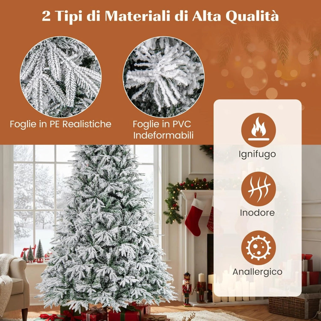 Albero di Natale Innevato 270 cm, Albero di Natale Innevato Pre-illuminato con 600 Luci LED Bianco Caldo, 2198 Punte di Rami e Base in Metallo Pieghevole (270 cm)