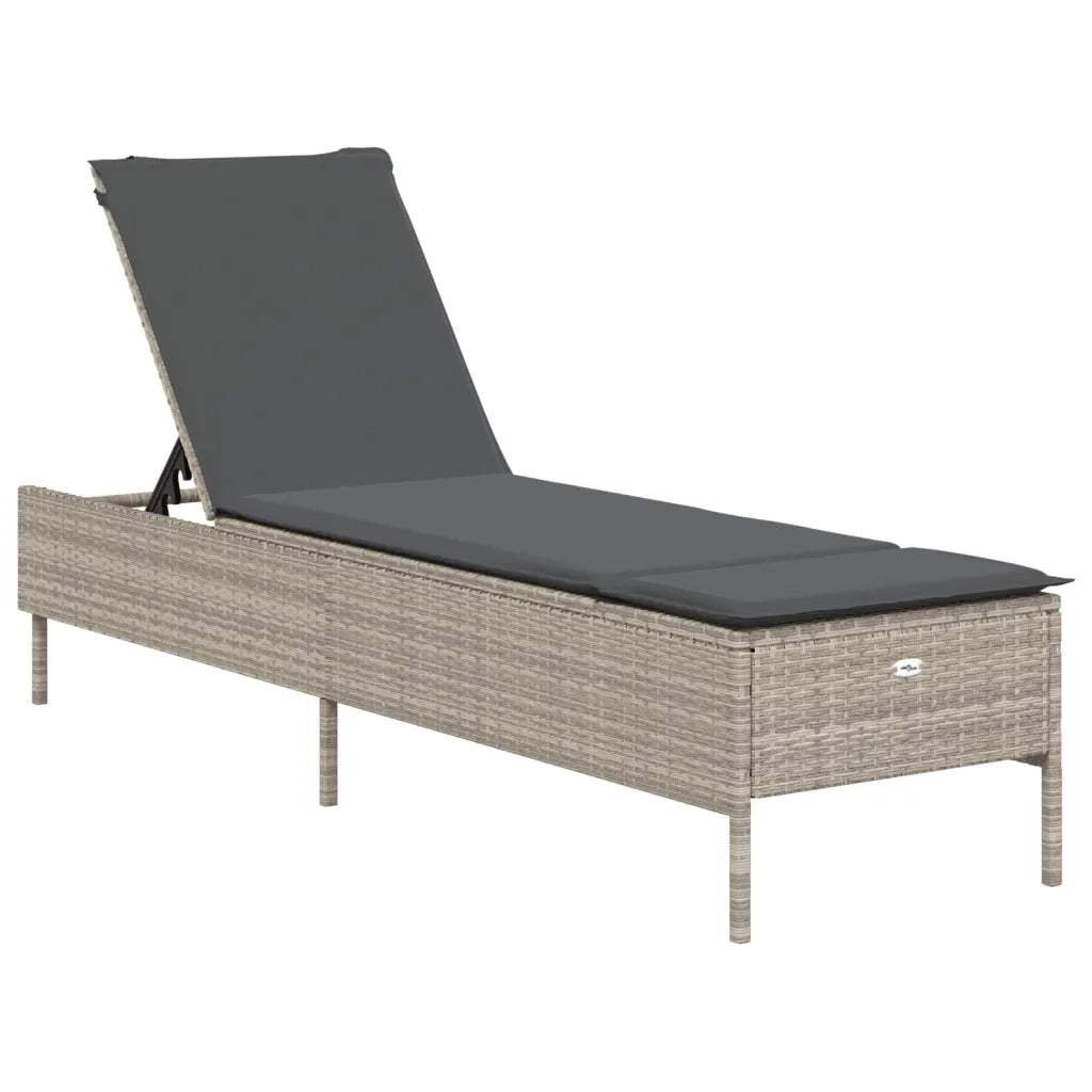 Lettino Prendisole con Cuscino Grigio Chiaro in Polyrattan 4002724
