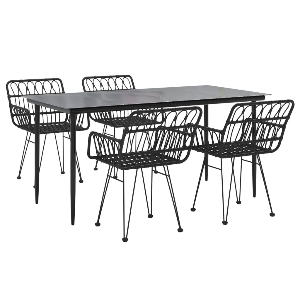 Set da Pranzo da Giardino 5 pz Nero in Polyrattan cod mxl 35451