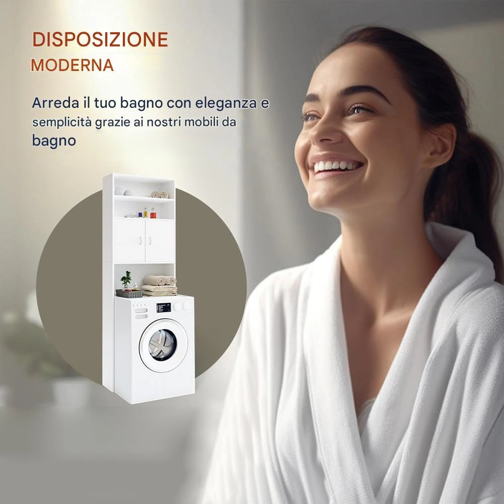 Mobile per Lavatrice Mobiletto da Bagno Armadio 2 Ante e 2 Ripiani 63x20x185cm