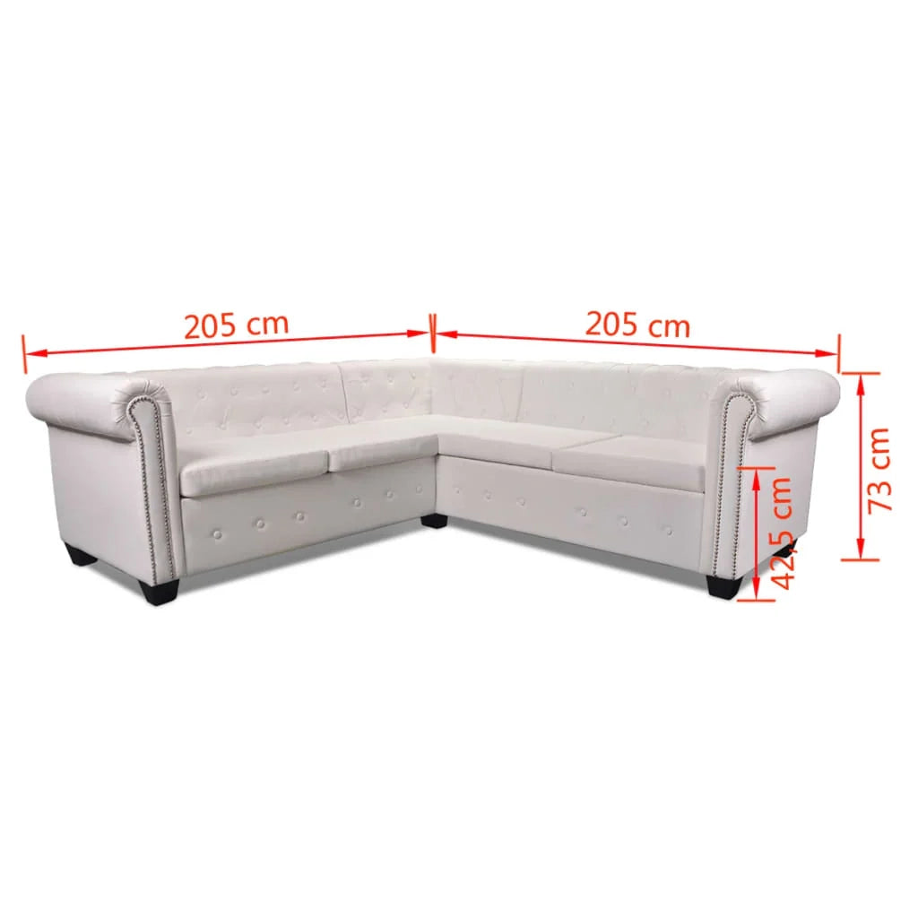 Divano angolare Chesterfield 5 posti in similpelle bianca 02_0020233