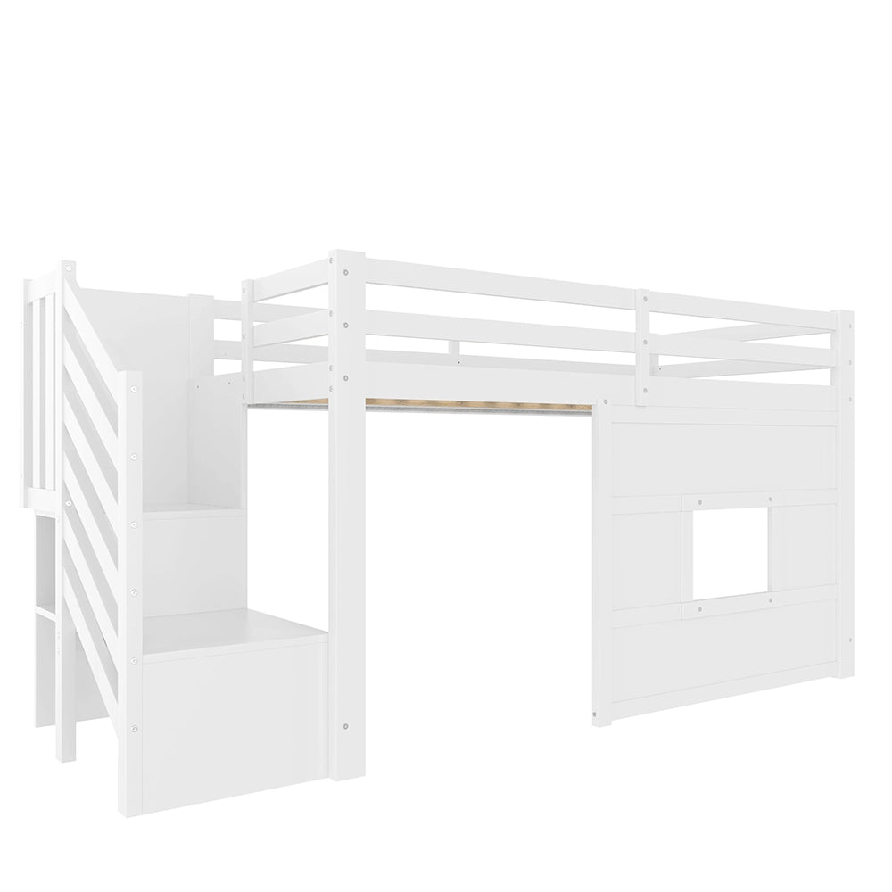 Letto a soppalco - Xylo - 90x200 cm finestra bianco