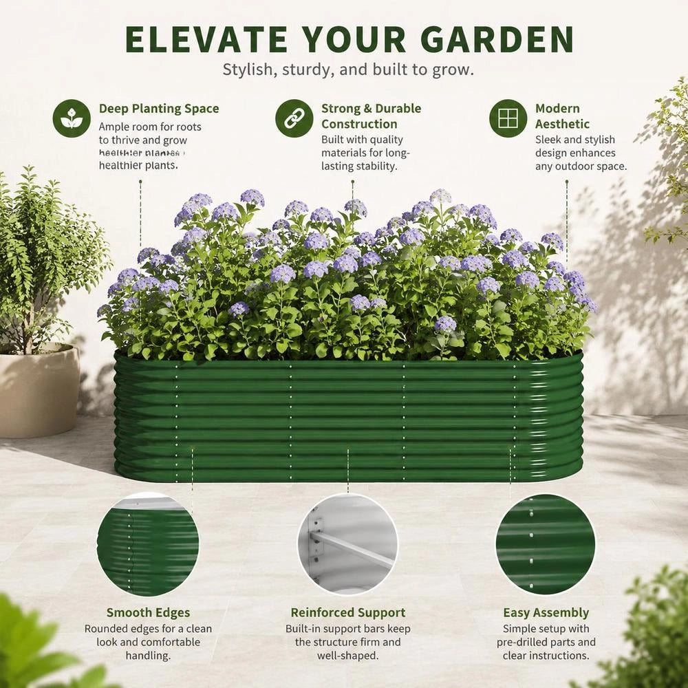 Raised Bed Galvanized Steel 224x80x68 Cm Green