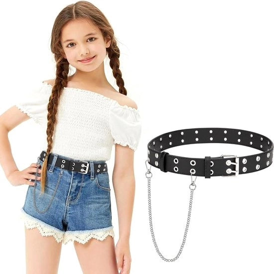 Cintura per bambini in PU con catena, stile punk con cinturino adattabile per ragazzi e ragazze - jeans, pantaloni, abito