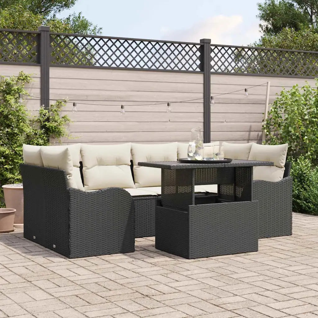 Set Divano da Giardino con cuscino 7 pcs Nero Poly Rattan 3348393