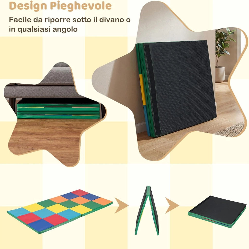 Tappeto Gioco Pieghevole, 144 x 144 cm, Tappetino da Ginnastica con Pelle Impermeabile, Tappeto da Pavimento per Cameretta (Colorato)