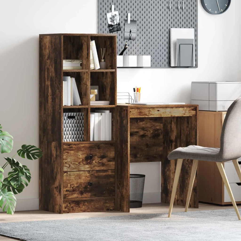Scrivania con cassetto con lo scaffale 2 pcs Rovere fumé 3337341