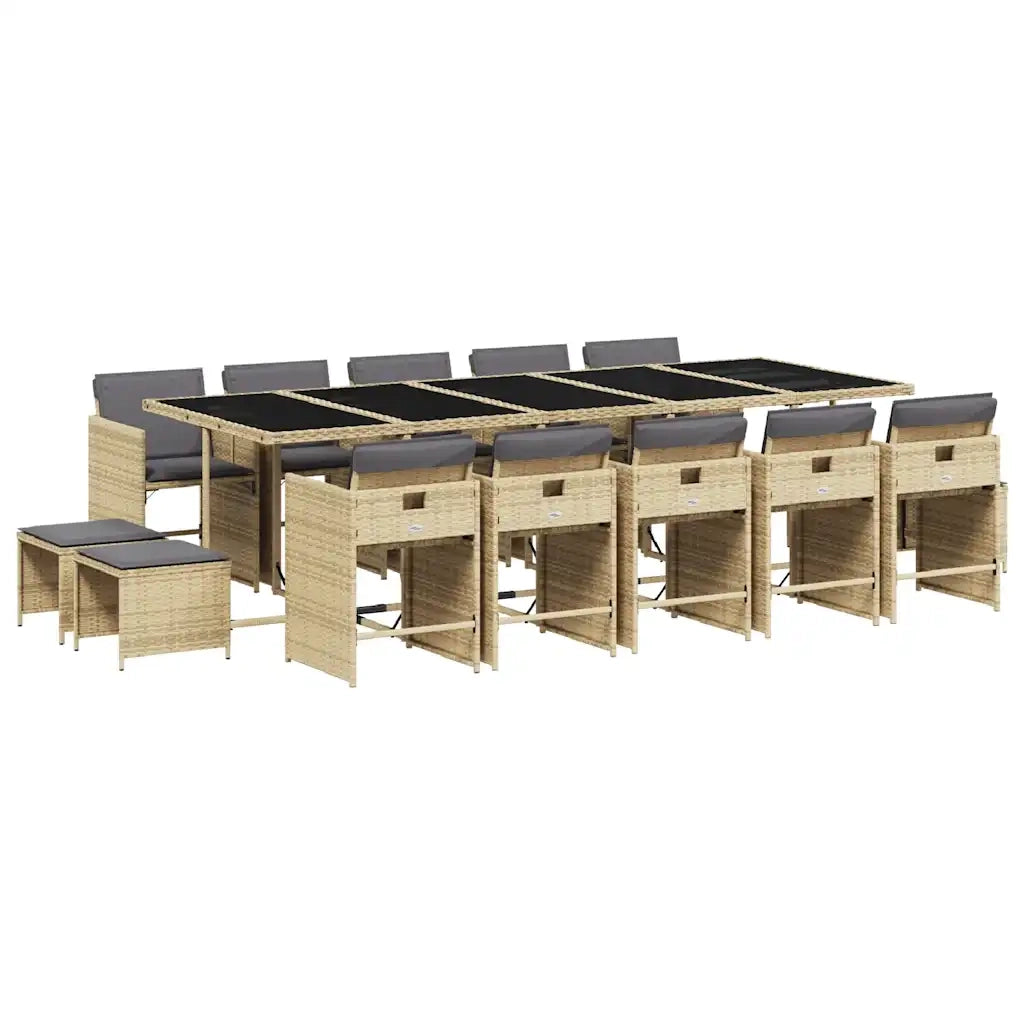 Set Pranzo da Giardino 15 pz con Cuscini Beige Misto Polyrattan 3211176